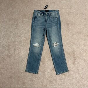 White House Black Market Straight  Jeans with Rhinestone Rips